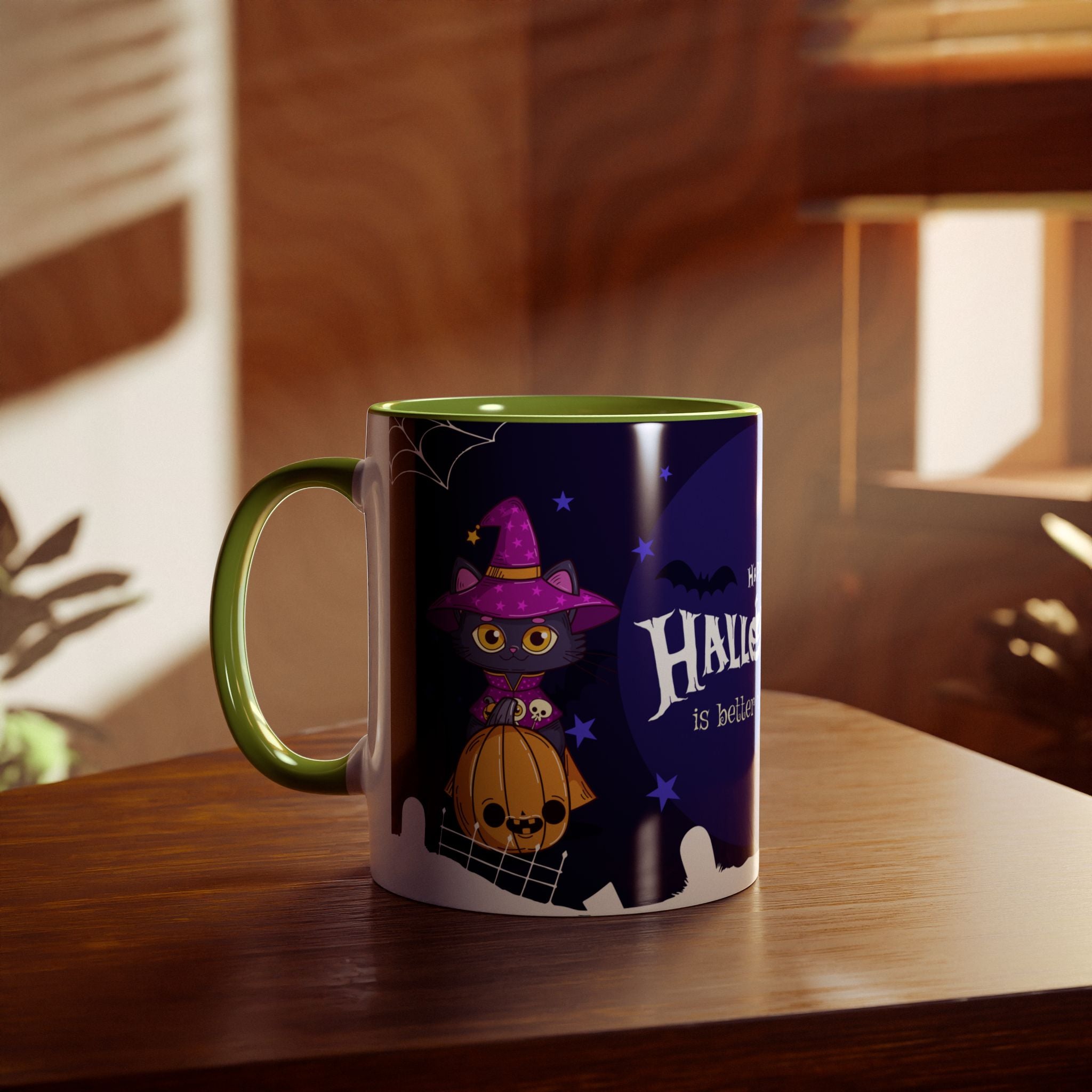 Happy Halloween with Witch's Cats | Two-Tone Coffee Mugs